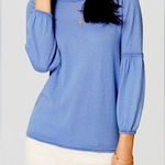 Loft Ann Taylor Wool Blend Blue Sweater Lantern Sleeve Keyhole Back Size Small Photo 0