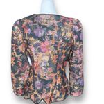 Vintage Cachet Collarless Tapestry Jacket Black Floral Scalloped Button Up Top Size XS Photo 3