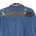 Haiks Holiday Blue Denim Button Down Shirt Santa Moose Fish Size M Photo 5