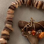 Jewelry Set Shark Tooth Necklace Pendant 1” H Wrapped Beaded & Bracelet 8.5” Brown Photo 2