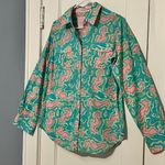 Lilly Pulitzer printed button up shirt blouse size small pink green seahorse Photo 1