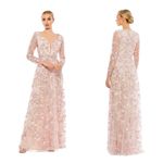 Mac Duggal NWT 70224 Pink Floral Applique Long Sleeve Illusion Gown Sz 10 $398 Photo 1