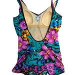 Vtg 1990s Mainstream Purple Teal Floral Leopard Skirted One Piece Swimsuit 14 Photo 1