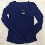 MONROW Blue Thermal Henley Shirt Waffle Knit Scoop Neck Long Sleeve Medium New Photo 2