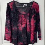 Sami & Jo EUC  women’s black pinkish‎ red velvet paisley corset blouse 3/4 sleeve Photo 0