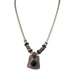 Chico's Silver Tone Snake Chain Necklace Black Stone Pendant Adj 16" + 2.5" Photo 1