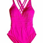 La Blanca Banded Waist Strappy Cross Back One-Piece Swimsuit Orchid Pink Size 14 Photo 1