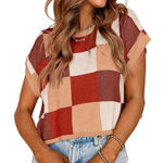 Amazon  Women’s Red & Tan Plaid Sweater – Size L Photo 0