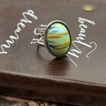 Vintage 70s Mint Green Striped Ring Adjustable Photo 6