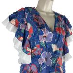Tory Burch Natalie Floral Midi Resort Dress Ruffle Trim Blue Size 0 Photo 4