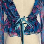 Dee Elly Vici Blue Purple Floral Tie Front Peplum Top Photo 4