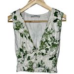 Abercrombie & Fitch NEW  White Green Floral Linen Smocked V-Neck Crop Top Size S Photo 1