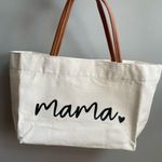 Mama Canvas Tote Bag with Brown Handles Photo 0