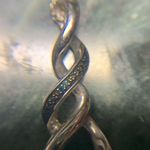 925 Sterling Silver Blue And White Diamond Infinity Knot Pendant 19” Necklace Photo 2