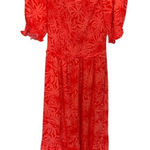 Betsey Johnson Maxi Dress Large Orange Palm Leaf Print Tropical Tiered Smocked Photo 0