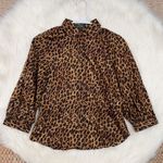 Lauren Ralph Lauren Brown Animal Print Puff Sleeve Button Up Shirt Size SP Photo 0