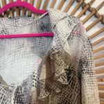 ZARA  Womens Gray Snake Print V Neck Ruffle Blouse 3/4 Sleeves Sheer Boho Fairy 🐍 Photo 4