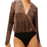 Good American NEW Sepia Leopard Faux Wrap Bodysuit Brown Black 1 or US Small Photo 1