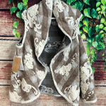 Boutique Floral Embossed Shawl Vest One Size 3-Way Taupe White Brown Floral WOOL Blend Photo 0