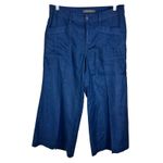 Anthropologie Level 99 Linen Blend Navy Gaucho Wide Leg Capri Pants Size 28 Blue Photo 2