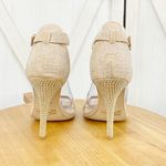 Anne Michelle  Enzo Rhinestone Faux Suede Strappy Heels Tan Open‎ Toe 7.5 Photo 5