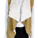 Womens Faux Suede Open Front Vest Size M Brown w/Sherpa Lining Raw Hem W/ Pocket Size M Photo 0