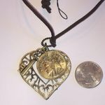 Brown & Gold Tone Suede Chain Heart French Coin Key Pendant Boho Necklace Photo 1