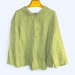 Flax  100% Linen Button Down Lagenlook Green Top Size Generous 1G Photo 0