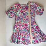 Fate Women Frances Floral Pleated Skirt Dress Sz L Puff Sleeve Colorful Feminine Pink Size L Photo 12