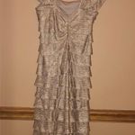 Max Studio Ruffle Fringe Sleeveless Tiered Dress Gold Metallic XS Photo 1