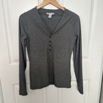 Athleta  Uptempo Gray Ribbed Henley Long Sleeve‎ Top Size Small Petite Photo 1