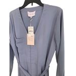 Charles Henry  Jumpsuit Blue V-Neck Long‎ Sleeve Tie Waist Photo 1