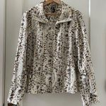 BEREK jacket blazer animal print beads faux suede drawstring collar zip up L Silver Size L Photo 0