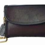 Coach Brown Leather Coin Purse Wallet Gold Keychain Attachment Snap Closure Photo 0
