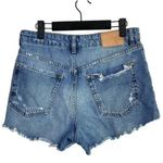 ZARA  The High Waist Short Cotton Distressed Raw Hem Button Closure 6 Blue #3727 Photo 13