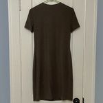 Theory ruched crew neck mini dress olive green size small pima cotton minimalist Photo 3