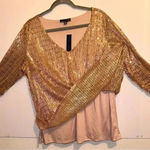 Sara Michelle Womens Sequin Tops 3/4 Sleeve Glitter Sparkly Party Blouse Size 2X Gold Photo 5