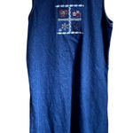 Vintage 90s Embroidered Winter Denim Jumper Dress Medium Folk Cottagecore Granny Blue Photo 0