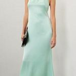 LAPOINTE Metallic Mint Green Halter Neckline Backless Satin Gown Dress Size 4 Photo 0