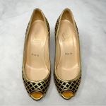 Christian Louboutin Treil 70 Crepe Metallic Gold Peep Toe Low Kitten Heels 35.5 Photo 4