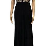 Morgan Co Black Scallop Lace Bodice Slit Front Sleeveless Maxi Dress Gown Size 6 Photo 0