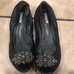 Vera Wang  Black Leather Peep Toe Jeweled Flats Photo 0
