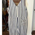 Women’s Beach Lunch Lounge Cotton Stripped Cropped Jumpsuit Nautical Vacation XL Photo 9