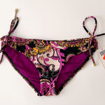 Swim Systems Black Purple Ivory Side Tie Madrid Bikini Bottom NWT Small Mandala Photo 0