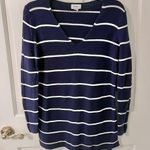 Old Navy Women’s Navy & White Striped V-Neck Tunic Long Sleeve Sweater Photo 1