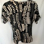 Hiatus top women’s size M vneck black tan leaf print short sleeve blouse VTG y2k Photo 3