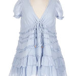 Free People  Light Baby Blue v-neck ruffle bow tiered tunic dress Photo 0