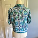 Haute Hippie Boxy Cropped Button Down (M) – Blue Green Watercolor Rayon Boho Photo 1