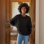 Frank & Eileen  Anna Long Sleeve Capelet Black Pullover Triple Fleece Size Medium Photo 4