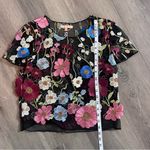 Botanical Floral Embroidered Mesh Sheer Cropped Top XS Black Photo 4